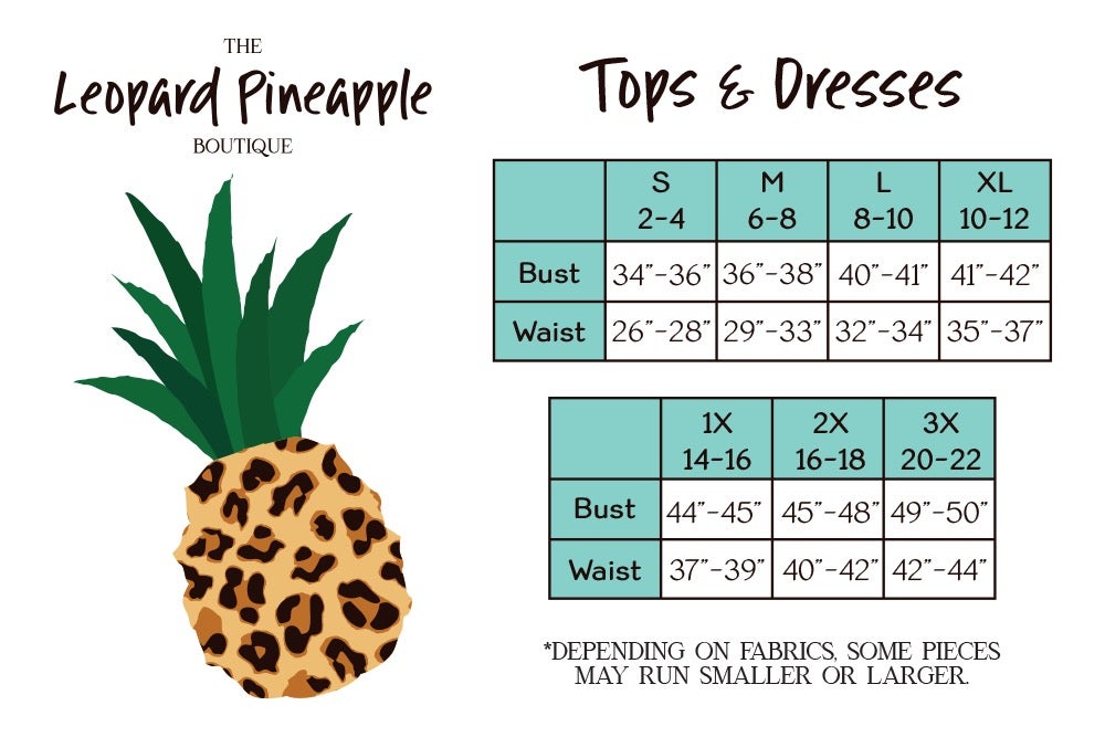 Size Charts The Leopard Pineapple Boutique